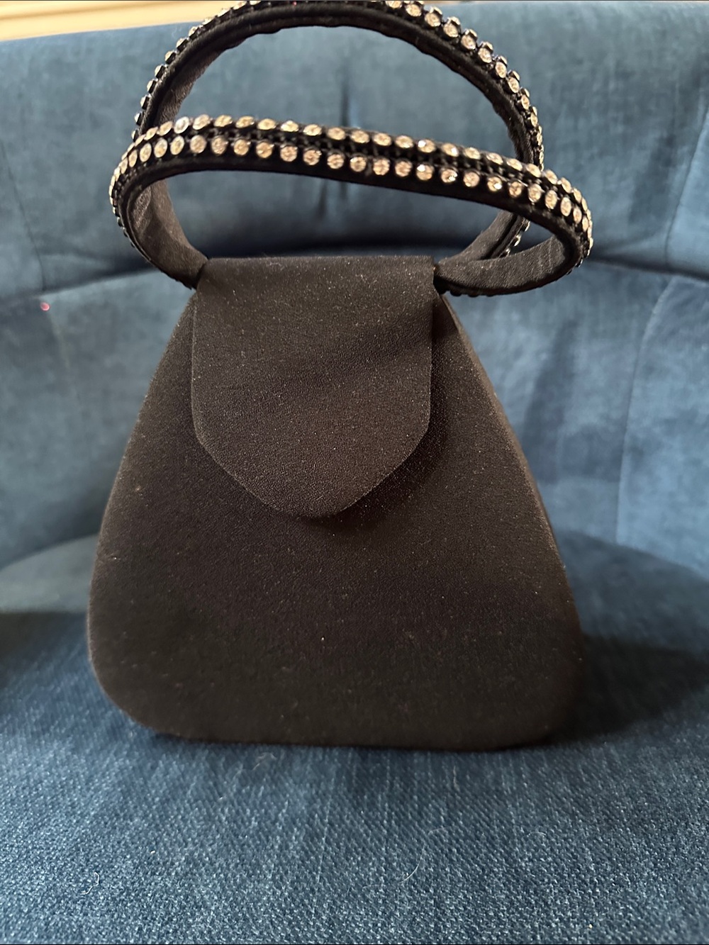 Jessica McClintock Black Velvet Mini Evening Bag with Rhinestone-Trim Handle